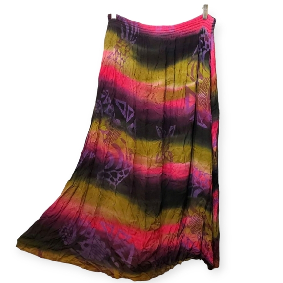 VTG 70s-80s Ikad 100% Rayon Flowy Multicolored Tie Dye Boho Hippie Skirt Onesize - Picture 1 of 8